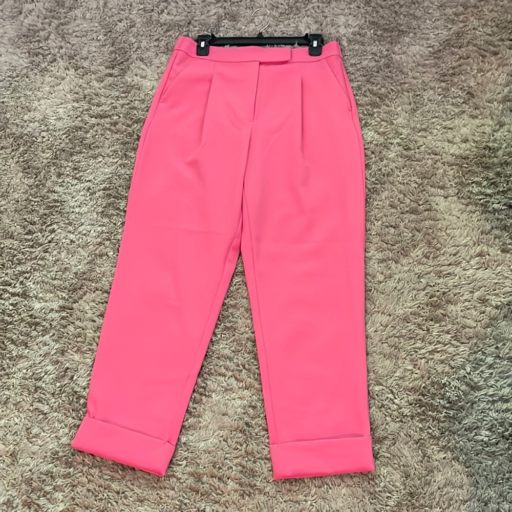 LOFT pink high rise straight leg pants. Stretch waist in the back.